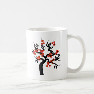 Rödsvart Love birds sakura körsbär träd & Blommar Kaffemugg