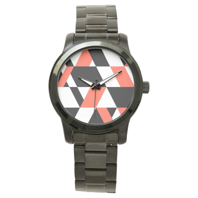 Rödsvart, modern, trendig, stadens geometriska utf armbandsur (Framsida)
