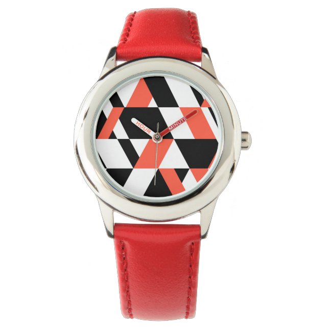 Rödsvart, modern, trendig, stadens geometriska utf armbandsur (Framsida)