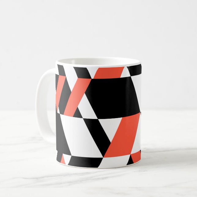 Rödsvart, modern, trendig, stadens geometriska utf kaffemugg (Framsida vänster)