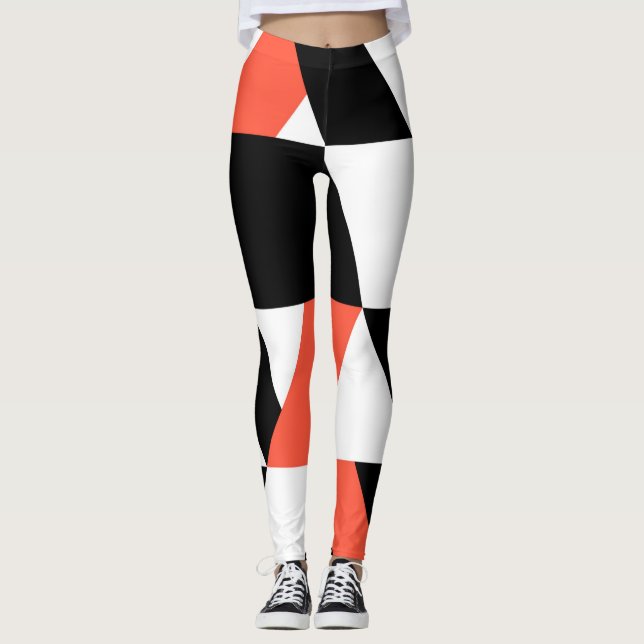 Rödsvart, modern, trendig, stadens geometriska utf leggings (Framsida)