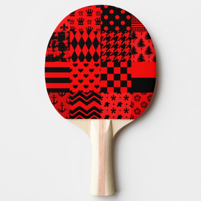 Rödsvart mönster med blandad Mönster Pingisracket (Framsidan)