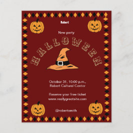Rödsvart och Orange Halloween fest Vintage Flyer