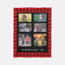 Rödsvart plaid-familjens monogramfotokollage