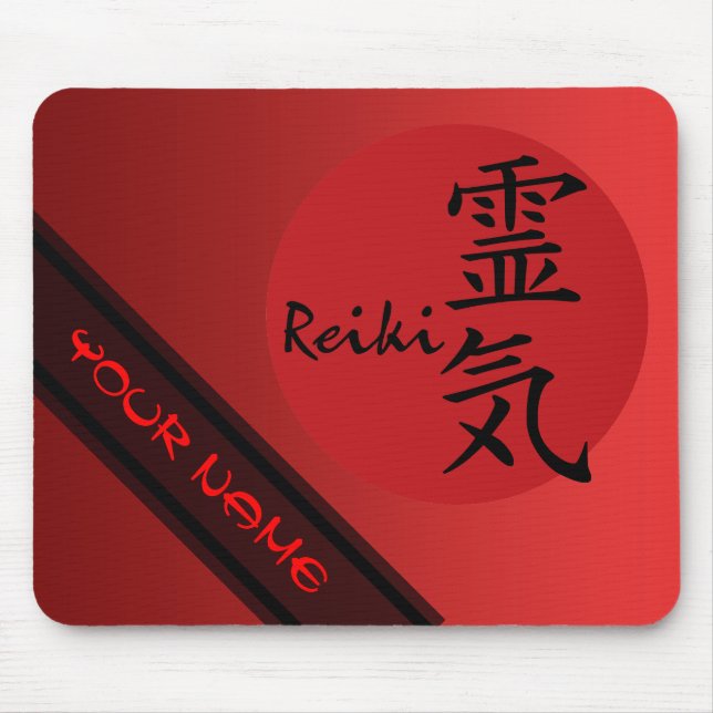 Rödsvart REIKI-symbol + namn och bild Musmatta (Framsidan)
