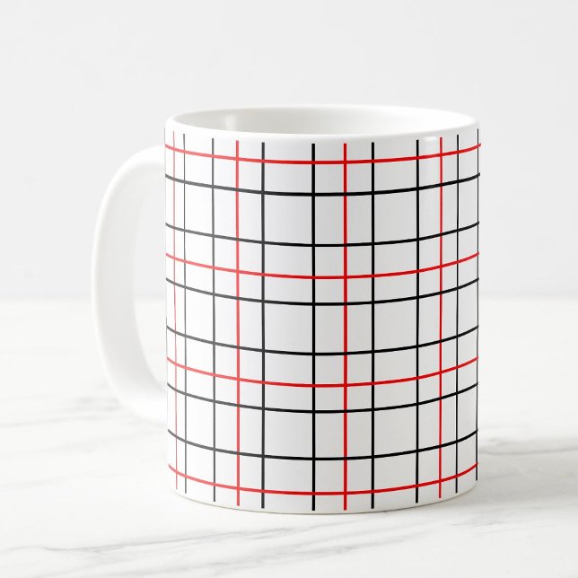 Rödsvart rutnätsformad Linjer Kaffemugg (Skapare uppladdad)