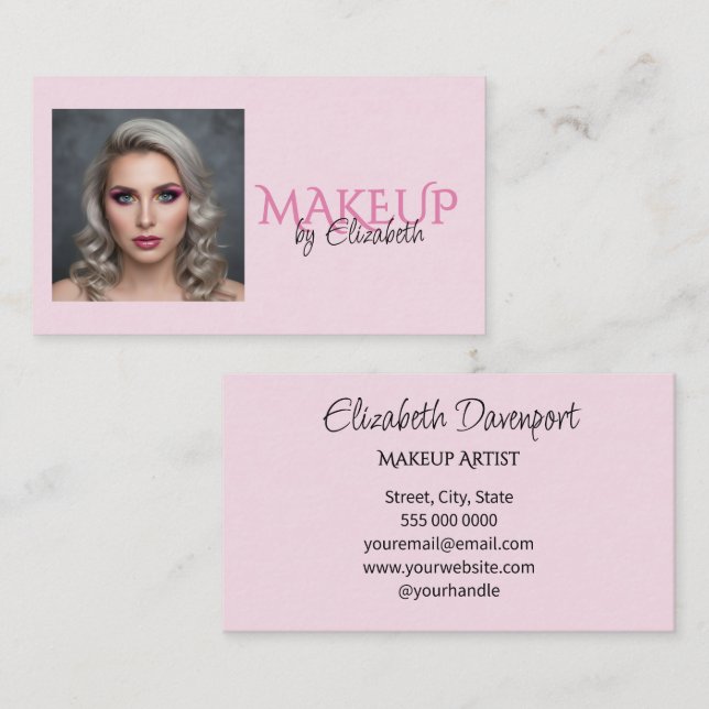 Rödsvart script Makeup-fotografi Visitkort (Fram/baksida)