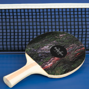 Rödsvart träd-mossy-träbark Monogram Pingisracket