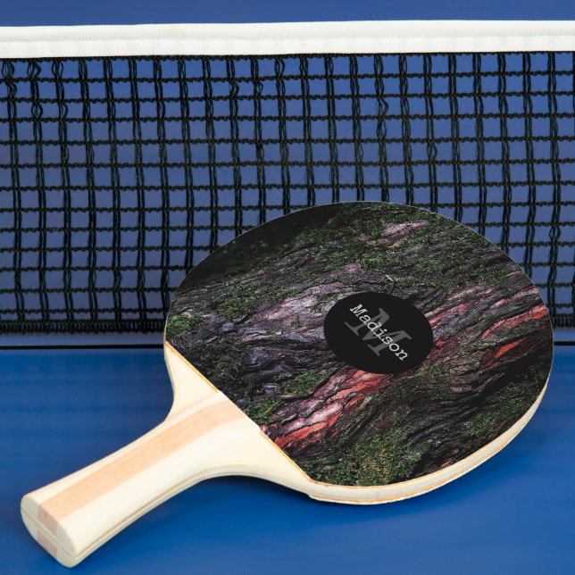 Rödsvart träd-mossy-träbark Monogram Pingisracket (Insitu)