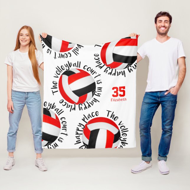 rödsvart volleyball-domstol lycklig ställe typogra fleecefilt (På plats)
