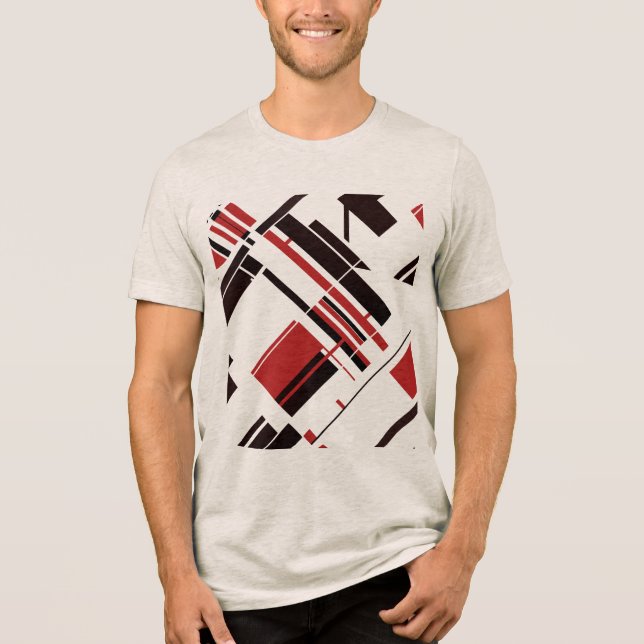 Rödsvarta diagonalformer Linjer MCM-Abstrakt T Shirt (Framsida)