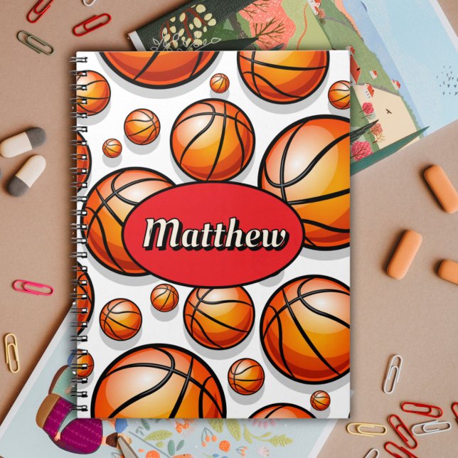 Rödt basketbollmönster namn  anteckningsbok (Skapare uppladdad)