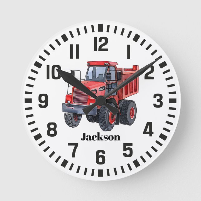 Rödtraktor för eget namn för coola rund klocka (Framsida)