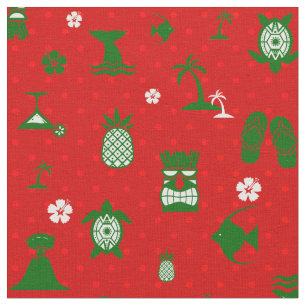 rödtropisk christmas tiki retro tyg