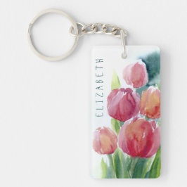 Rödtulpaner med vattenfärg vår blommar nyckelkedja