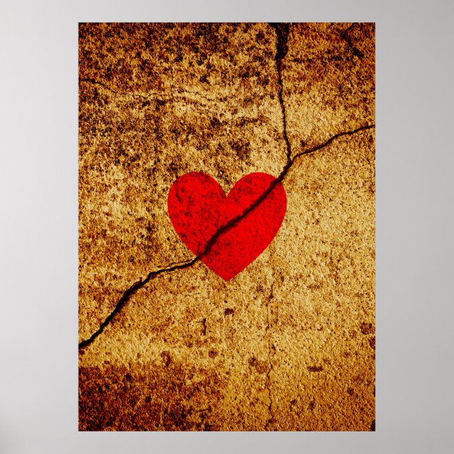 Rödvalentinhjärta på en krackad vägg poster (Framsidan)