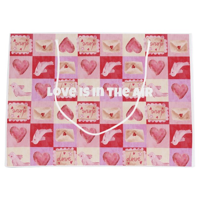 Rödvallmo med röd rosa i schackbrädet, valentinplä (Framsidan)