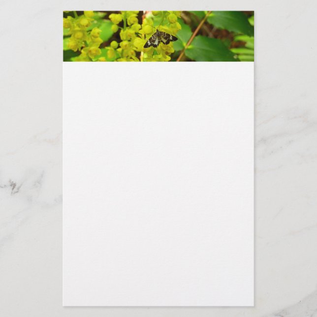 Rödvedsfjäril och Oregonvinbär vilda blommor Brevpapper (Framsida)