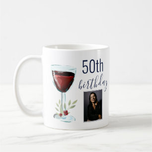 Rödvin Ros Akvarell Foto 50-årsdag Kaffemugg