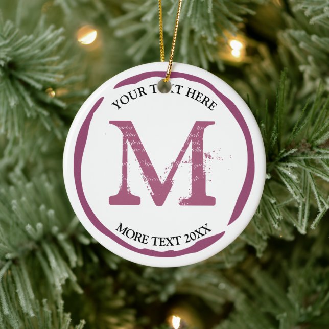 Rödvinfläcksring med monogram jul julgransprydnad keramik (Träd)