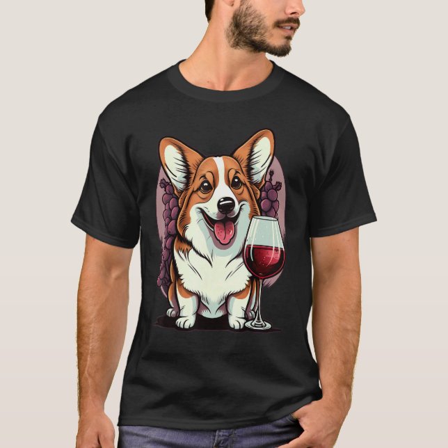 Rödvinsdrickande Welsh Corgi T Shirt (Framsida)