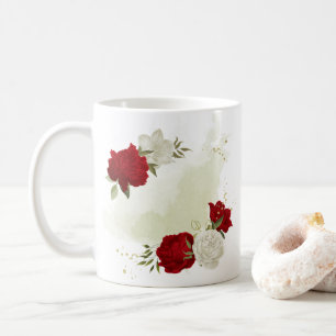 Rödvit blommigt greenery kaffemugg