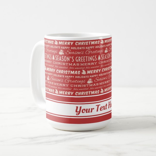 Rödvit God jul Retro-typografi Kaffemugg (Framsida vänster)