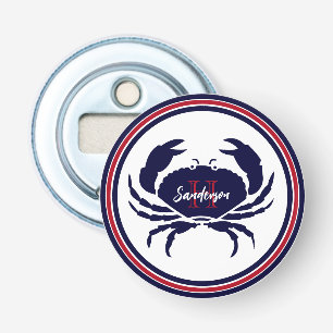 Rödvit krabba i sjön Nautical monogram Flasköppnare