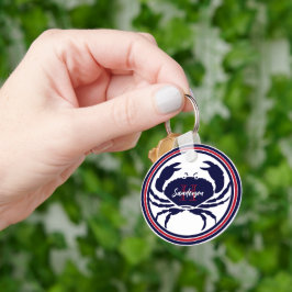 Rödvit krabba i sjön Nautical monogram Nyckelring