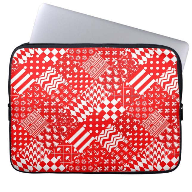 Rödvit Mönster - mönster Laptop Fodral (Framsidan)