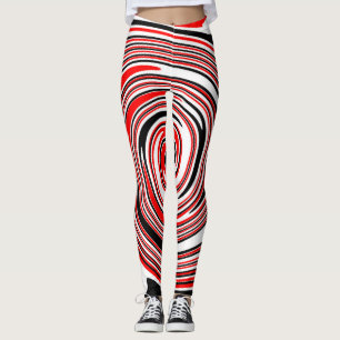 Rödvit och svart psykodelisk design leggings