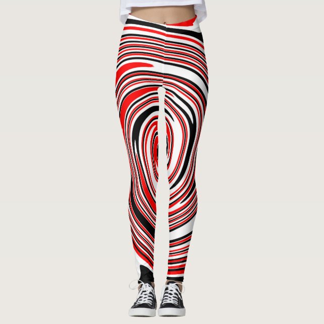 Rödvit och svart psykodelisk design leggings (Framsida)