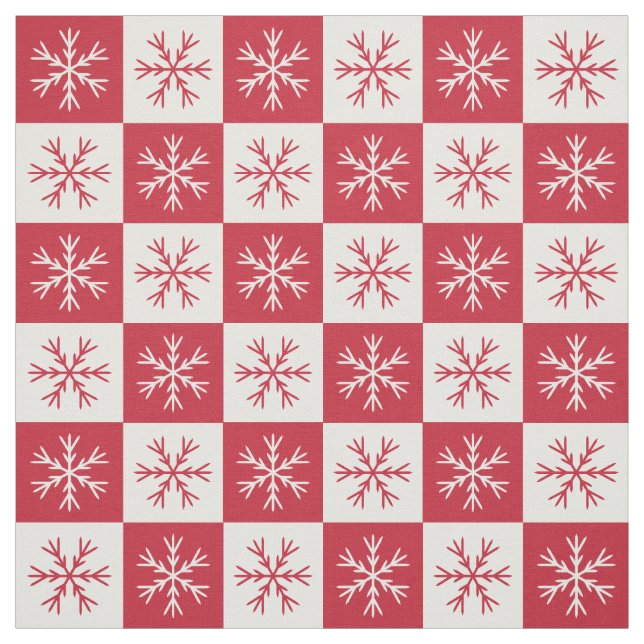 Rödvit snöflingor, schaktad Mönster Tyg (Provkarta)