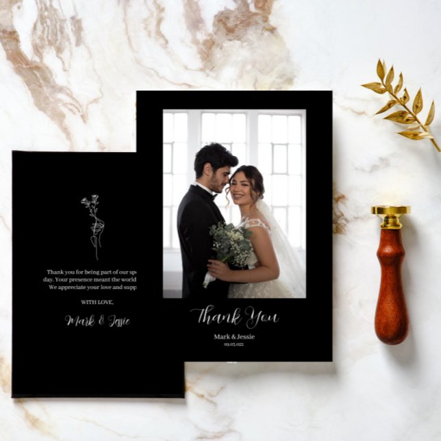 ROE Black & White Simple Photo Bröllop Tack Kort (Skapare uppladdad)