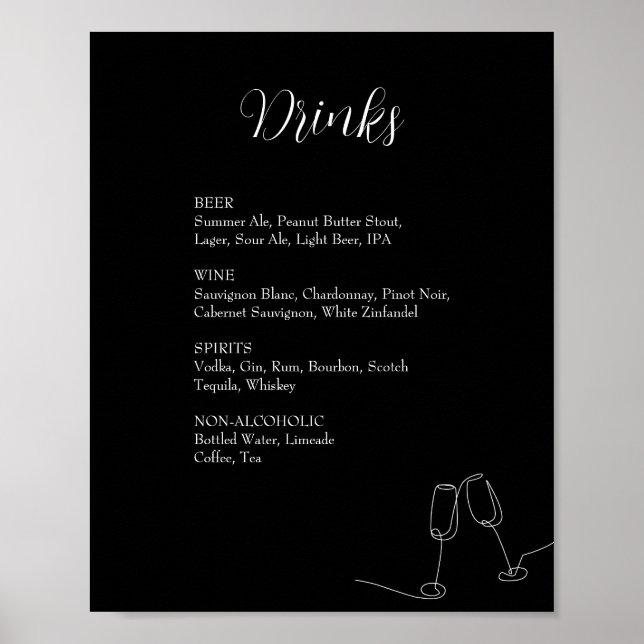 ROE Black & White Simple Weeding Drinks Sign Poster (Framsidan)