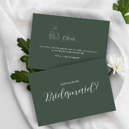 ROE Dusky Grönt & White Simple Bridesmaid Vykort