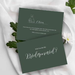 ROE Dusky Grönt & White Simple Bridesmaid Vykort