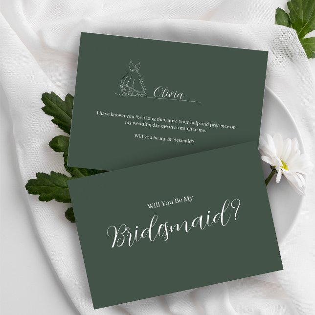 ROE Dusky Grönt & White Simple Bridesmaid Vykort (Skapare uppladdad)