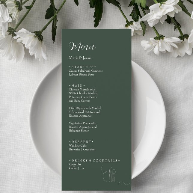 ROE Dusky Grönt & White Simple Weeding Dinner Menu Meny (Skapare uppladdad)