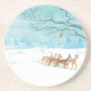 Roe Hjort i Winter Woodland Covered från Snö Underlägg