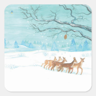 Roe Hjort in Winter Fyrkantigt Klistermärke