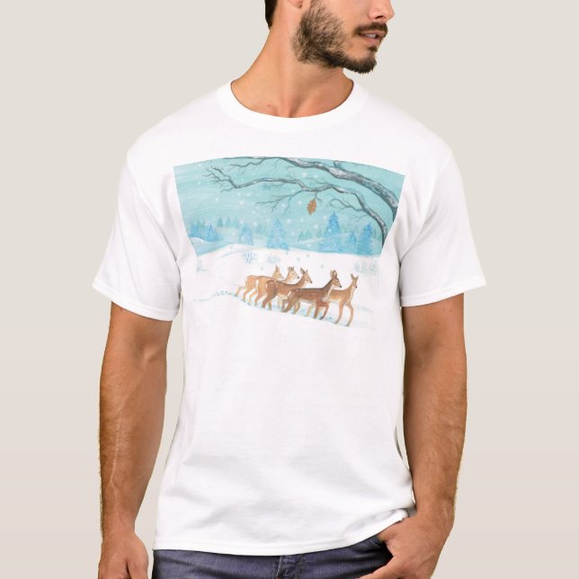 Roe Hjort in Winter T Shirt (Framsida)