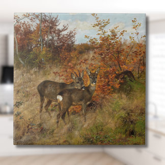 Roe Hjort med Höst löv Vintage Wildlife Kakelplatta