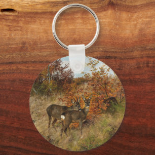 Roe Hjort med Höst löv Vintage Wildlife Nyckelring
