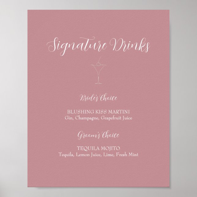 ROE Rosa & White Namnteckning Drinks-tecken Poster (Framsidan)