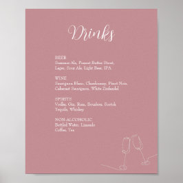 ROE Rosa & White Simple Weeding Drinks Sign Poster