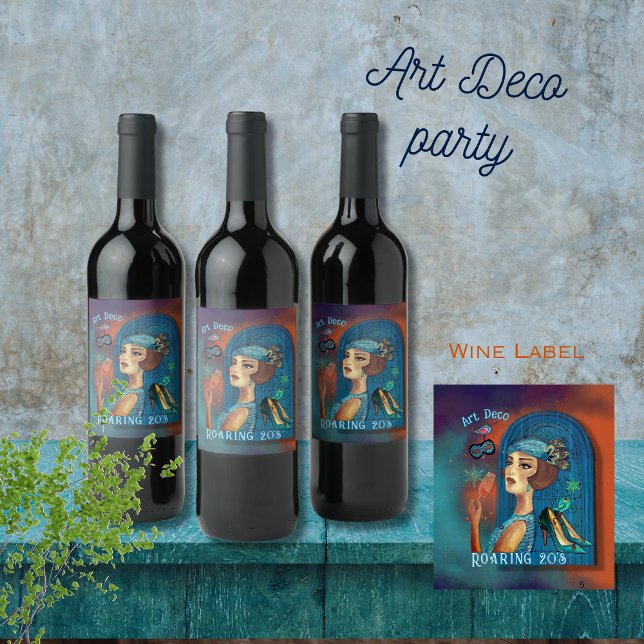 Roeing Twenties Revival Art Deco Vinflaska Etikett (Roaring Twenties Revival Art Deco Wine Label)