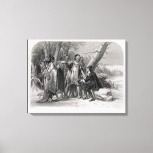Roger Williams skyddad av Narragansetts Canvastryck