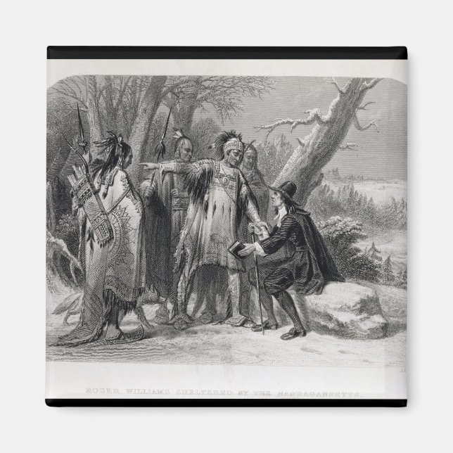 Roger Williams skyddad av Narragansetts Magnet (Framsidan)