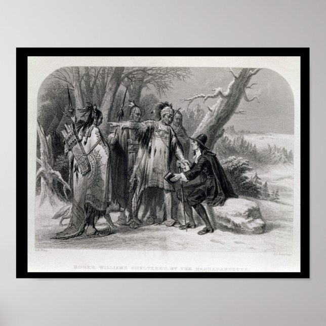 Roger Williams skyddad av Narragansetts Poster (Framsidan)